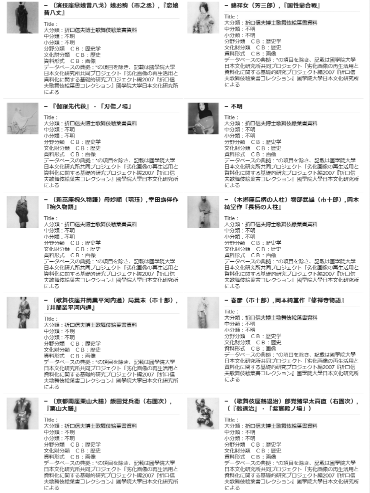 折口信夫博士歌舞伎絵葉書資料データベースの検索結果表示画面